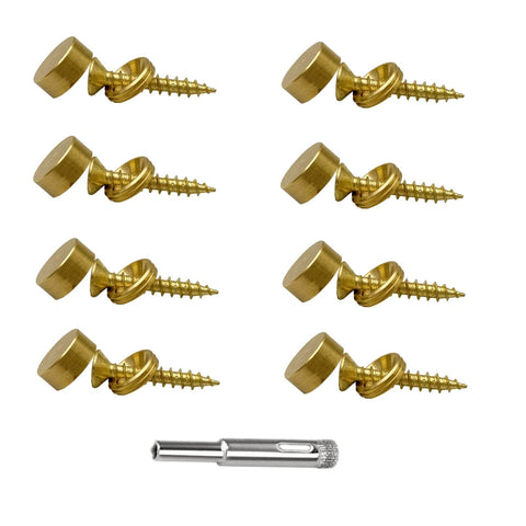 Eight Piece Dope Retro Brass Decorative Screws With Caps Set For Mirror Screws Upholstery Tacks And Thumb Tacks For Wall Hangings Fast Cap Wood Handcrafted Hardware Half Inch 12mm Gold Brass