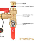 Three Quarter Inch IPS Isolator Tankless Water Heater Service Valve Kit with pressure relief valve, brass body, red handle
