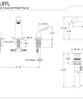 Diagram of Yosemite Widespread Two Handle Lavatory Faucet in Oil Rubbed Bronze With Solid Brass Durability dimensions and specifications.