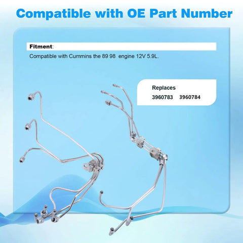 Heavy Duty Fuel Injector Lines Kit Fits Cummins 5.9L 6BT 12V Diesel Engine With Rotary Pump Oe Numbers 3960783 And 3960784 For 1989-1998 fitment