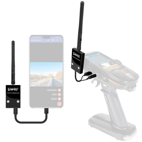 5.8GHz 48 Channel FPV Wireless Image Transmission Receiver For RC8X Transmitters And Android Phones And Tablets in use