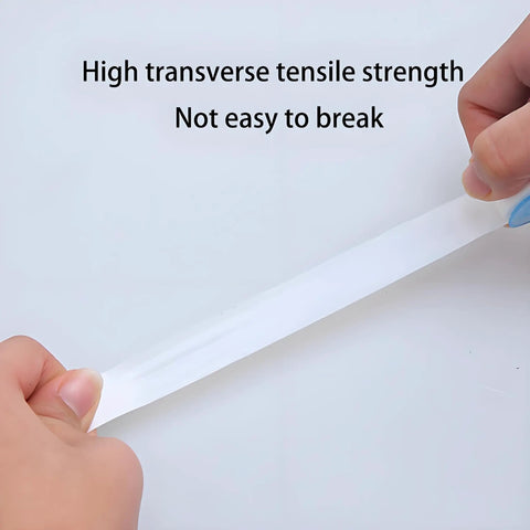 Hands stretching PTFE Thread Seal Tape 4 Pack High Density Leakproof Plumbing Tape White For Pipes And Faucets DIY Friendly Waterproof.