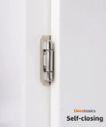 Half Inch Overlay Full Wrap Cabinet Hinges For Kitchen Self Closing Satin Brushed Nickel Finish shown on white cabinet door