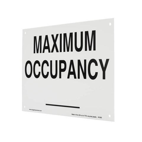 Max Occupancy XXX Safety Sign With Number Kit Recycled Plastic Signage Black On White 7 Inch By 10 Inch 70 Percent Post Consumer Content