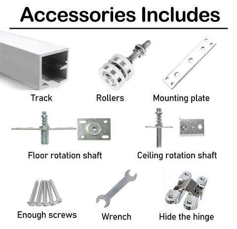 Heavy Duty Bifold Closet Door Hardware Kit Fits 48 To 96 Inch Tracks Folding Door Set components displayed