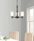 Three Light Ceiling Chandelier With Opal Clear Glass Shade For Dining Room Living Room Hallway And Kitchen Island In Oil Rubbed Bronze Finish