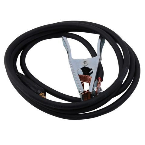Heavy Duty 300A Ground Welding Earth Cable Clamp Clip for Mig TIG Arc Welder with black cable and chrome plated clip.