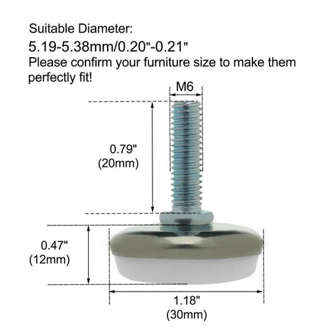 Four Pack Adjustable M6 Screw On Furniture Leveling Feet With Floor Saving Glide Pads For Tables And Desks Heavy Duty Quick Setup Smooth Glide Protection