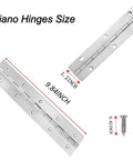 Four Pack Ten Inch Silver Stainless Steel Piano Hinges With Heavy Duty Frame And Pre Drilled Holes Include Mounting Screws, size 9.84 x 1.2 inches.