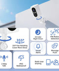Wireless Outdoor Security Camera Set With 355 Degree Pan 2K Color Night Vision Battery Powered WiFi Enabled Motion Detection