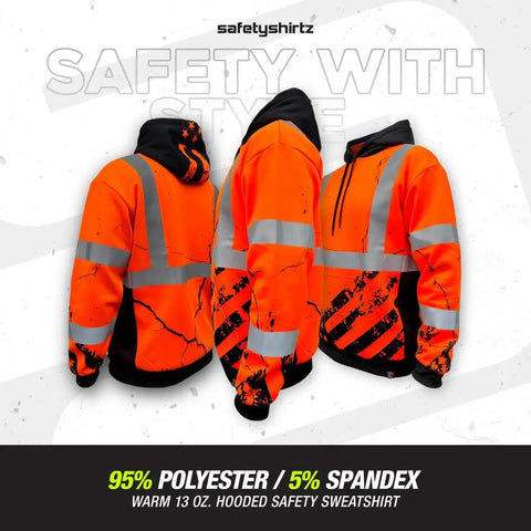 American Grit High Visibility Hoodie For Men, Class 3 Type R, ANSI ISEA 107-2020, Heavy Duty Polyester, Orange, X Large, Roadwork