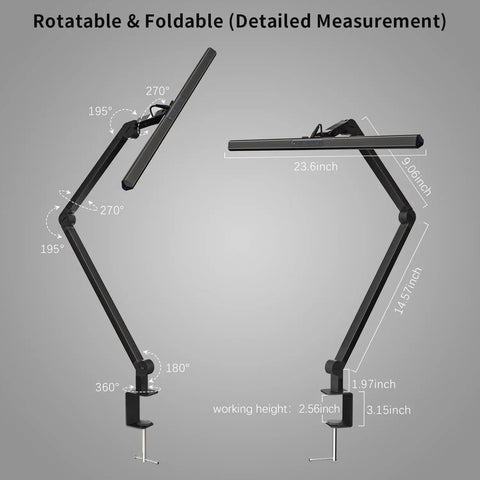 LED Desk Lamp With Clamp 17W Super Bright Swing Arm Task Light For Your Home Office Eye Caring Dimmable With Six Color Modes
