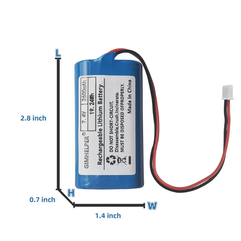 Beefed Up 7.4V 2600mAh Li-ion Rechargeable Battery Pack With JST Connectors 2-Pin XH 2.54mm PH 2.0mm seen with dimensions