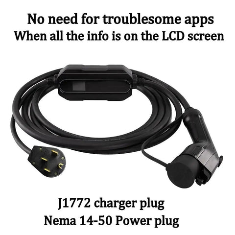 Portable Level 2 EV Charger Up To 32 Amps Adjustable 240V Power Grab And Go NEMA 14 50P Connector with LCD screen