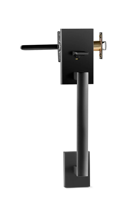 Side view of Front Door Handle Set With Deadbolt Lock, Heavy Duty Single Cylinder, Iron Black Finish, showing reversible lever