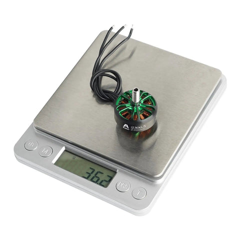 2306.5 Brushless Drone Motor 2300KV on scale weighing 36.2g for 2 to 4S ultralight FPV quad copter and RC airplane use