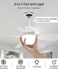 Compact 20.5 Inch Ceiling Fan With Built In Light And Wireless Remote showing easy installation and white blades.