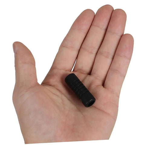 Person holding a black rubber steam wand guard for espresso machines, part of 2 pack coffee steam wand guard set rubber steam pipe covers.