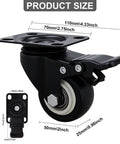 Heavy Duty 2 Inch Caster Wheels Set Of 20, Double Locking Polyurethane Rolling Casters shown with dimensions and details.
