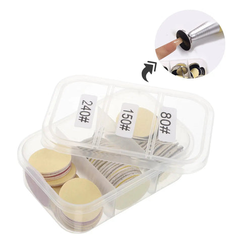 Portable Nail Care Kit With 80 150 240 Grit Sandpaper Discs For Dead Skin Removal, Foot File Sanding Sheets, Grab And Go Travel Friendly Nail And Foot Grooming Set For Home Or On The Go. clear storage case with 80, 150, 240 grit sanding discs
