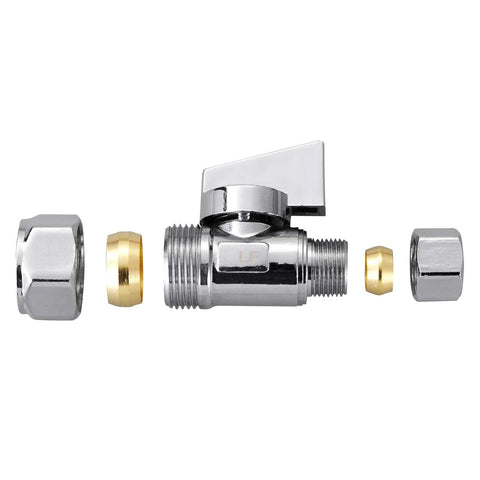 Minimprover chrome brass compression stop valve, 1/2 in compression, 5/8 in OD to 3/8 in OD, quarter-turn shutoff