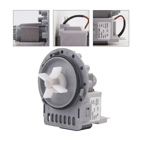 Easy Install No Fuss Plastic Drain Pump For Automatic Washing Machines Keeps Water Flow Smooth Quick Swap Built Tough For Longevity Quiet Operation Compatible With Fully Automatic Washers Across Brands, grey plastic washer drain pump front view