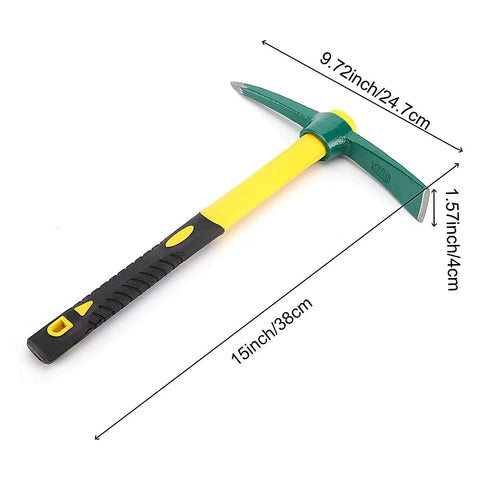 15 Inch Solid Pick Mattock Forged Garden Tool With Tough As Nails Heavy Duty Fiberglass Handle For Weeding Cultivating Digging
