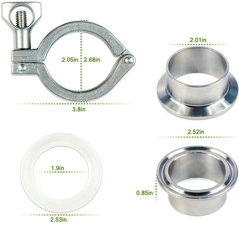 Heavy Duty 2 Inch Tri Clamp Sanitary Pipe Fittings Set In Stainless Steel 304 With Weld Ferrules Wing Nuts And Gasket Adjustable Clamp