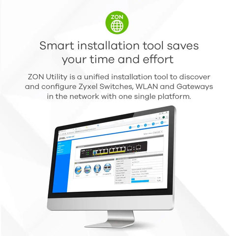 Computer screen displaying ZON utility for 24 Port PoE Switch With 170W Budget And 2 GbE SFP Uplinks Smart Managed Gigabit Network Switch