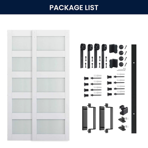 Glass Barn Door Set 60x84 Inches Double 30x84 with ten foot sliding hardware kit and handle pre drilled ready to assemble