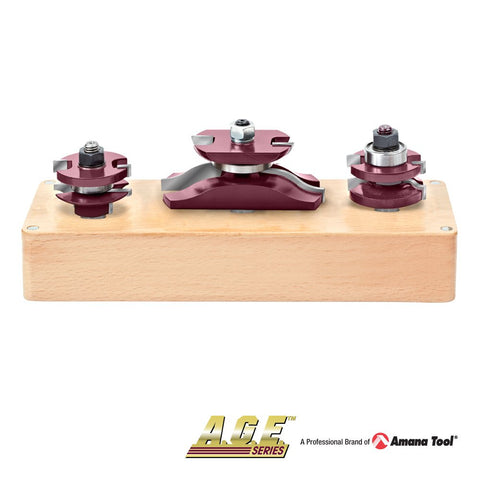 Ogee Raised Panel Door Making Set With Back Cutter 3 Piece Kit Includes Horizontal Raised Panel Bit And Two Stile And Rail Cutters