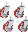 4 Pack 4 Inch Red Polyurethane Swivel Caster Wheels With Brake, Bolt Mount Industrial Casters Work In A Jiffy, Quiet Heavy Duty Carts Roll Like Butter, 1323 Lbs Capacity, Protect Floors Like A Boss.