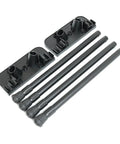 Quick-Release Aluminum Camp Table Legs With Telescoping Design And Stable Feet For On-The-Go Backpacking, Foldable, Lightweight, Adjustable Extensions For Uneven Terrain, shown separately and in black.