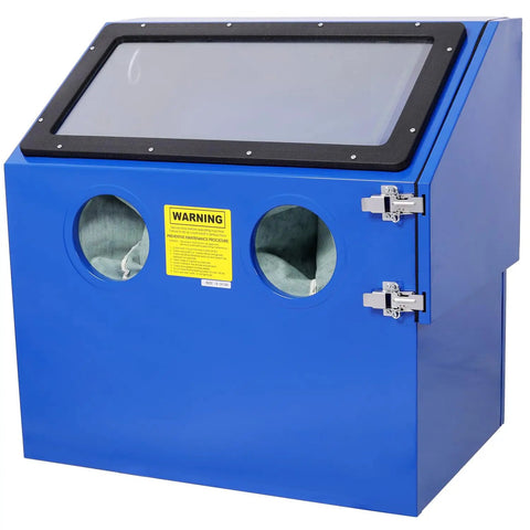 Rugged 110L Bench Top Sandblast Cabinet With Built In Gloves And LED Lighting Blue Heavy Duty Steel Construction