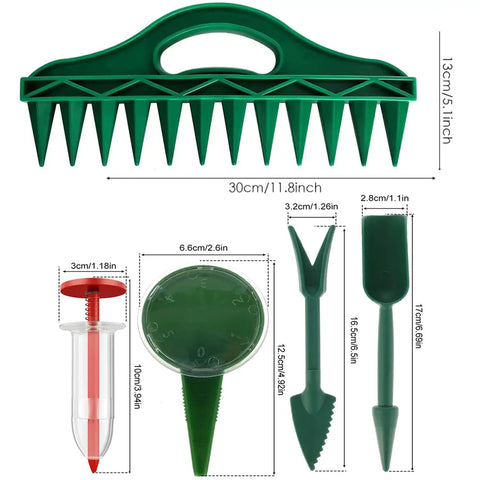 Ultra Handy 12 Hole Digger Seed Spreader Kit With 7 Piece Seed Dispenser Set For Small Seeds, green plastic gardening tools