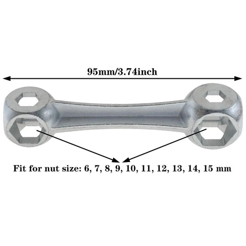 Ten In One Bone Shaped Hex Wrench Kit For Bicycle Maintenance 6 To 15mm, zinc alloy bone shape with 95mm length shown.