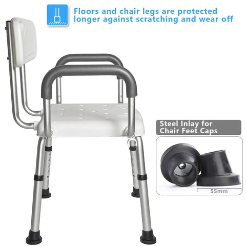 Shower Chair For Seniors With Wide Seat And Easy Assembly, Adjustable Height, Non Slip Bath Stool, Aluminum Frame