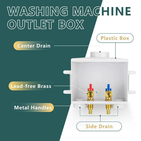 Front view of a Pack of 2 Washing Machine Outlet Boxes With One Half Inch Pex Crimp Inlet To Three Quarter Inch MHT Outlet, featuring lead-free brass components.