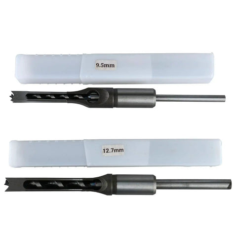 9.5mm and 12.7mm bits from 6 Piece Square Hole Mortise Drill Bit Set For Woodworking Pro Grade HSS High Speed Steel Mortise Chisel