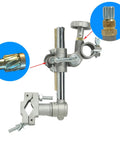 Close-up of Heavy Duty Welding Torch Holder Support Stand with V-Clamp, showcasing adjustment mechanisms and material details.