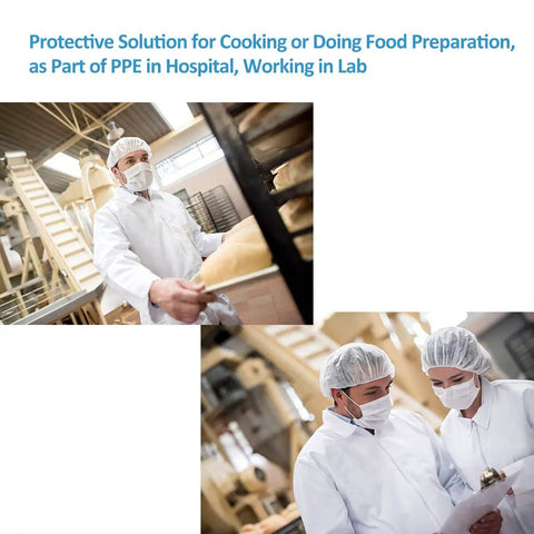 Workers in a lab wearing 24 Inch Disposable Bouffant Cap White 100 Pack Hair Net Big Fit For Thick Long Hair Lightweight Budget Bulk Pack For Cooking Food Prep Medical PPE Salon Facial Treatments Grooming And Cleanroom Use.