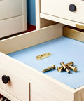 12 Piece Zinc Alloy Jewelry Box And Wooden Box Hinges Set with smooth operation on a cabinet drawer showcasing gold hardware