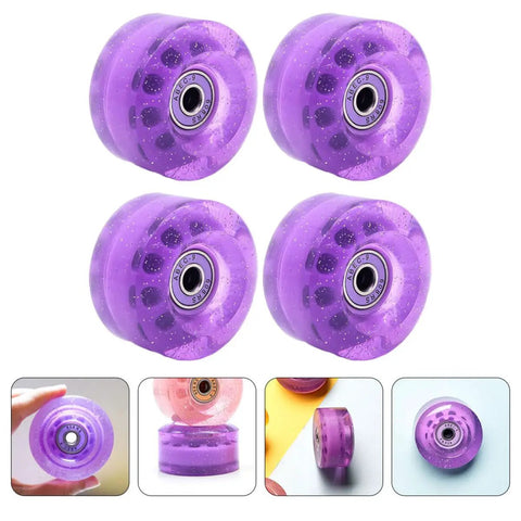 Glitter Purple 82A Quad Roller Skate Wheels 4 Pack PU Replacement Wheels For Outdoor Indoor Use Durable Sturdy Skating Parts