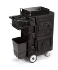 Heavy Duty Utility Cart With Rolling Storage Organizer For Maintenance Crews Includes Power Drill But No Hand Tools Industrial Grade Mobile Workhorse For Shop Floor And Warehouse Pros, black steel frame with storage bins.