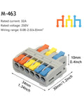 Quick Push-In Wire Connector Kit Fast Tool-Free Terminal Block For Splicing Solid Stranded Copper Conductors In Home Projects And Lighting Installations Flame-Retardant Pa66 Housing With Tin Plated Contacts Rated For High Current Up To 32 Amps, M-463 34x30x10mm