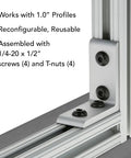 All American He Man Heavy Duty Four Hole Tall Inside Corner Bracket Ninety Degree Angle Brace attached to 1.0 inch profiles.
