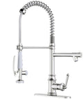 RUMOSE Brushed Nickel Commercial Kitchen Faucets with Pull Down Sprayer featuring a flexible spout and dual handle design.
