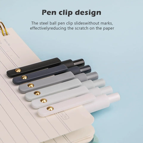 Six Pack Gel Pens 0.7mm Quick Dry Retractable Rollerball Ink Fine Point Smooth Writing Set for Office and School Supplies Black White Gray
