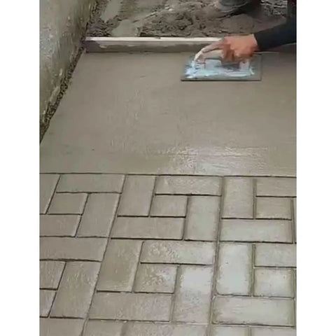Person smoothing concrete using walkway concrete path molds 23.6 by 11.8 inches reusable DIY stepping stone paver set for garden patio.