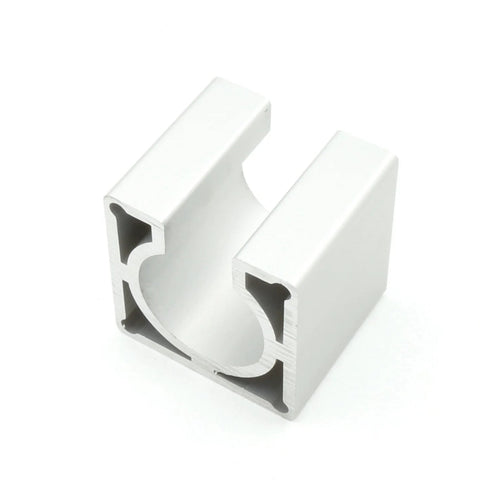 Nema23 motor mount bracket, white aluminium alloy, circular mounting hole with side flanges (close-up view)
